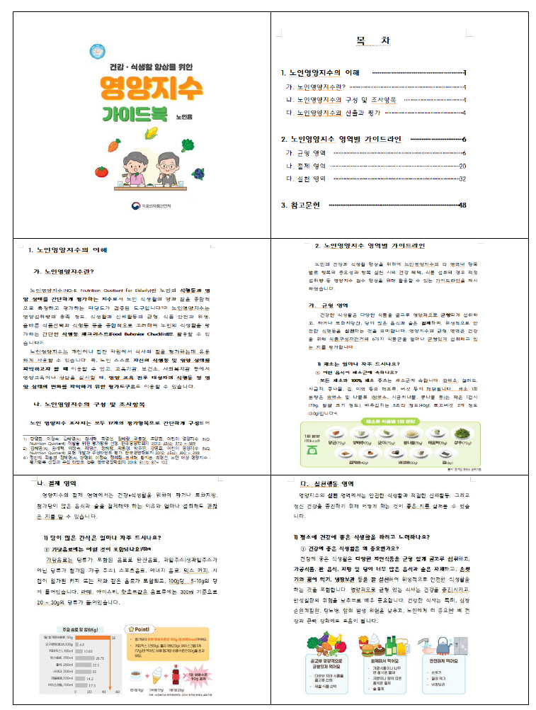 영양지수 가이드북 구성 내용 (노인용 가이드북)