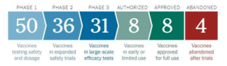 SARS-CoV-2 백신 임상 및 허가 현황 출처: The New York Times, coronavirus-vaccine-tracker