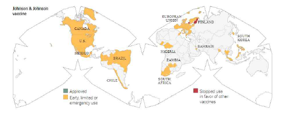 얀센 백신 허가 현황 출처: The New York Times, coronavirus-vaccine-tracker