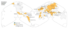 Sputnik V 백신 허가 현황 출처: The New York Times, coronavirus-vaccine-tracker