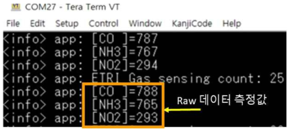 시험보드에서 가스 측정 결과값