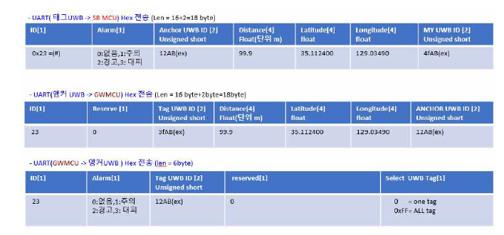 최종 적용된 UWB 통신 메시지 Format