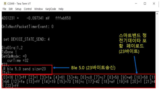 스마트 밴드 BLE 모듈 데이터 송신시험 출력화면