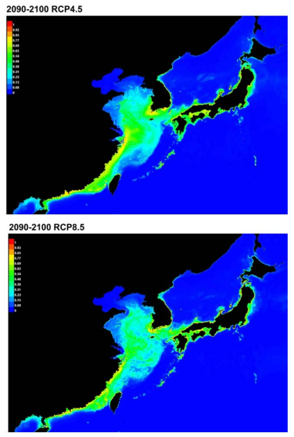2090-2100 년 RCP4.5 및 RCP8.5 기후 시나리오 기반 종분포 모델링