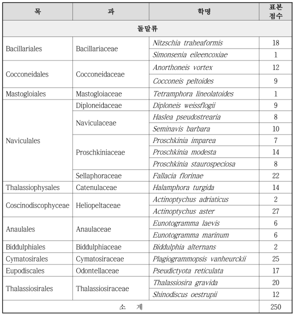 돌말류 확보 표본 목록