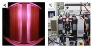 Dual Plasma 방전 사진 a) Dual Plasma Ar 방전, b)Dual Plasma Source