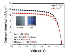 Reference기판에서의 태양전지 면적에 따른 이중접합 실리콘 태양전지 성능 특성