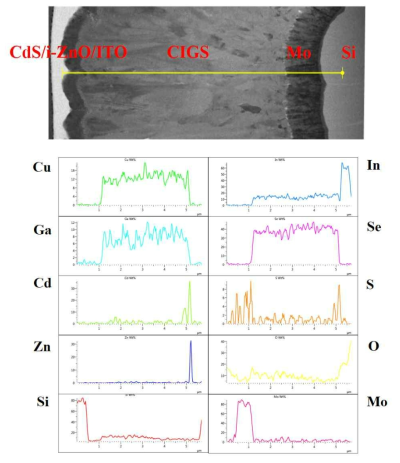 탄소기판위에 제작된 CIGS 박막 태양전지의 TEM-EDS 분석결과