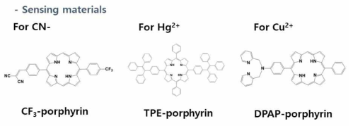 각 목표 이온을 센싱하는 포피린 기반의 센싱 물질