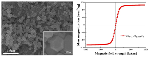 ZnFe 나노 자성 입자의 (Lab scale) SEM 사진 및 VSM 그래프