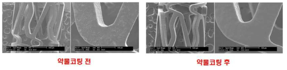 레이저 가공 튜브 스텐트의 약물함유 고분자 코팅 전후 SEM 사진