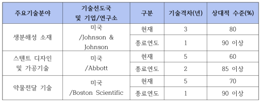 주요 스텐트 기술분야 기술격차