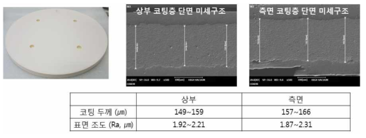 300 mm 원형 모재의 상부와 측면 코팅 결과