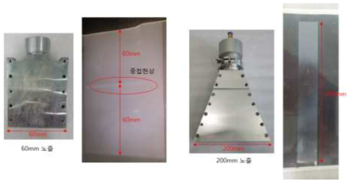 60 mm 노즐과 200 mm 노즐을 이용한 코팅 평가