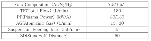 1 pass 플라즈마 스프레이 조건