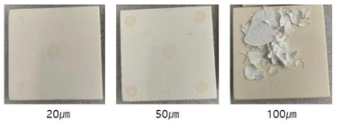 600 ℃ 열처리 후 코팅 두께에 따른 박리 여부