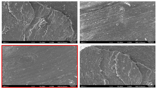 Coupling agent에 따른 분산 사진(좌상 : [TPV 70], 우상 : [Coup. 1], 좌하 : [Coup. 2], 우하 : [Coup. 3])