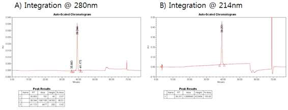 스케일업 생산 원액의 RP-HPLC 분석 결과