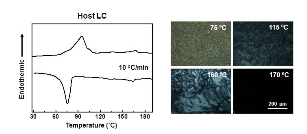 신규 호스트 중합성 액정의 DSC 및 POM 데이터