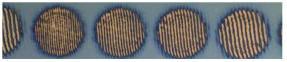 같은 방향의 다른 격자 주기의 원형 Micro-Dot Hologram Array 현미경 이미지