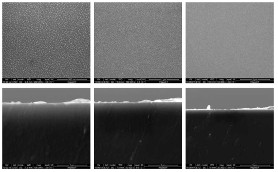 Ag 1nm 증착 후, Oven에 annealing 200℃, 60min 조건, SEM image 촬영