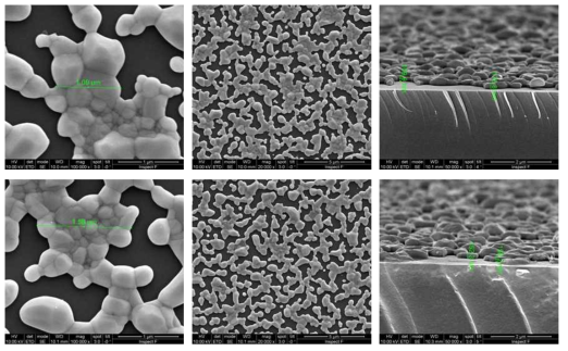 Ag 80nm 증착 후, Oven에 annealing 180℃, 30min / 60min 조건, SEM image 촬영