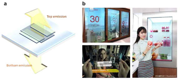 a.양방향 투명 LET와 b. 투명 디스플레이로의 응용