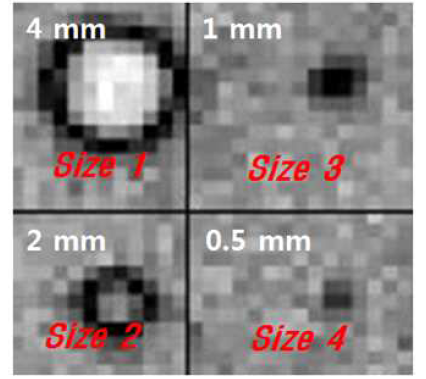 동판 패턴 크기 별 THz 이미징 결과