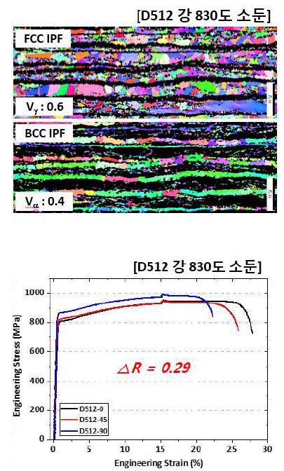 D512강 소둔 온도 830도에서의 미세조직 및 이방성 평가 결과