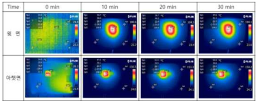 발열체 9V 인가 후 변화되는 열분석 패턴 (발열체 온도범위 : 80~120℃, B050 소재 하우징)