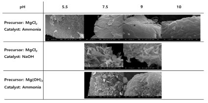 Coating morphology of MgO@graphite, depending on pH, Precursor, Catalyst