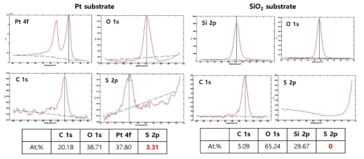 XPS 분석을 이용한 각 기판에서의 ET adsorption 확인