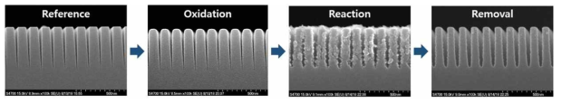 종횡비 (7:1) 패턴에서의 산화막 건식 세정 반응 및 부산물 제거 결과