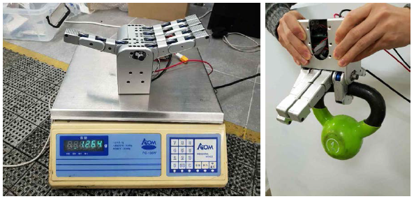 1.5kg 이하의 로봇 손과 파지력 2kg 이상의 손가락