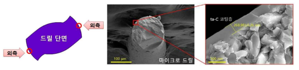 마이크로 드릴 ta-C 코팅의 SEM image