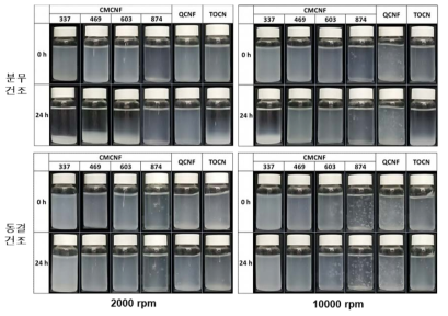 건조 방식에 따른 전처리 CNF 재분산 현탁액의 침전 양상