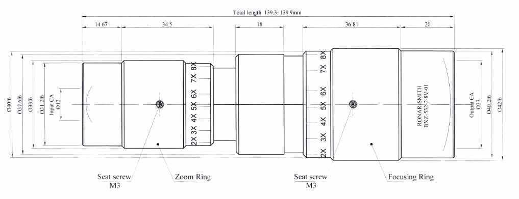 광학식 파이버 케이블로 연결하는 광학계 (beam expander)의 설계도