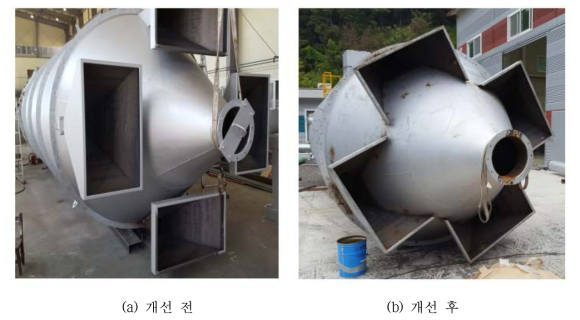 폐열을 이용한 상부 유리분 저장장치 개선 전 후 설비의 모습