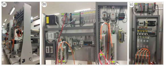 Control box (a) R2R platform machine back view (b) R2R platform control panel (c) AMBR control panel