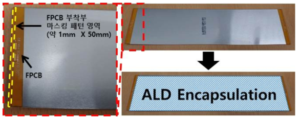 조명용 OLED 샘플의 마스크 패터닝 및 ALD 영역