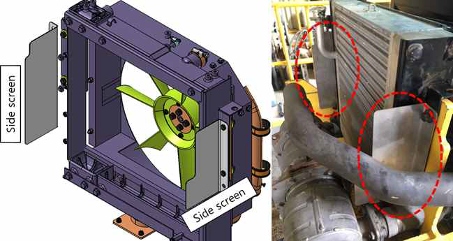 열교환기 후단 사이드 스크린 설계 및 장착 사진