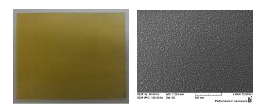 기판온도가 상온일 때, AlN 박막이 증착된 PI 기판 및 AlN 박막 사진