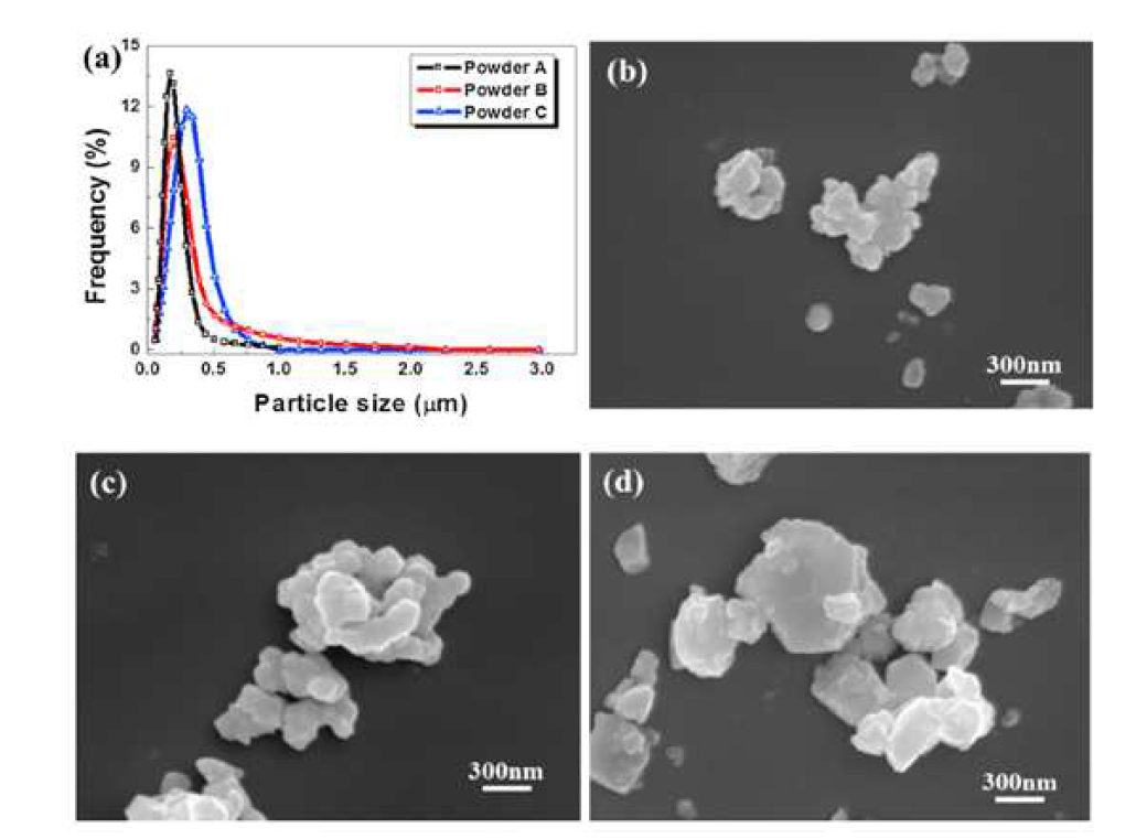원료분말 입도 분석 및 FE-SEM 관찰결과