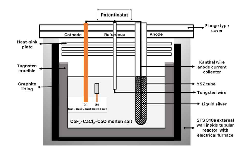 CuCa 환원용 전해셀 모식도: (a) Cu rod, (b) Cu wire