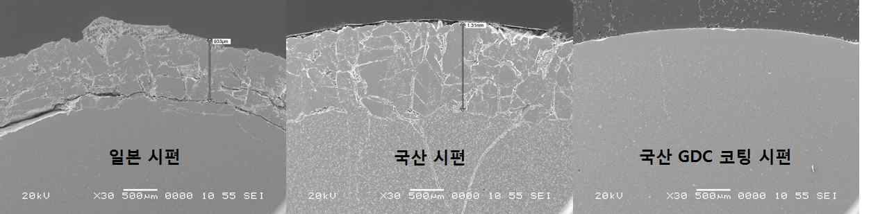 염욕 500hr, 1100℃ 침적 깊이 분석 결과