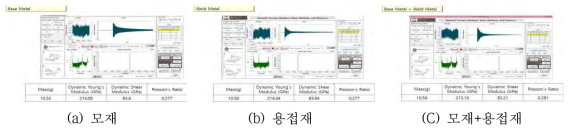 용접부 동탄성 측정 결과