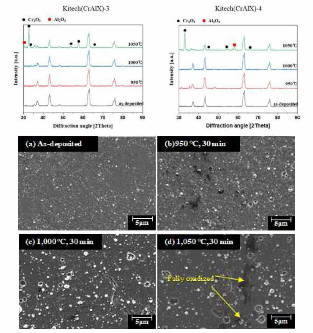 Al-Cr-X 계 코팅막 30 min 열처리 후 비교 분석