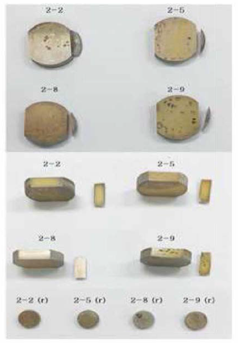 1,820°C에서 가스압 소결 및 post-HIP 소결한 2-2, 5, 8, 9 시험편의 형상