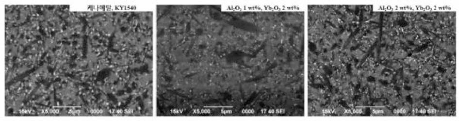 선진사 제품 및 1차 α/β-SiAlON에서 후보군으로 선정된 2종의 미세구조