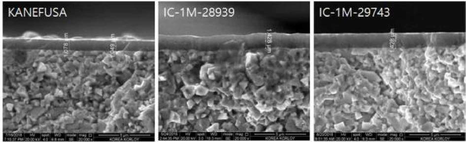 코팅막 SEM 분석(카네후사, 개선 전, 후 변경)